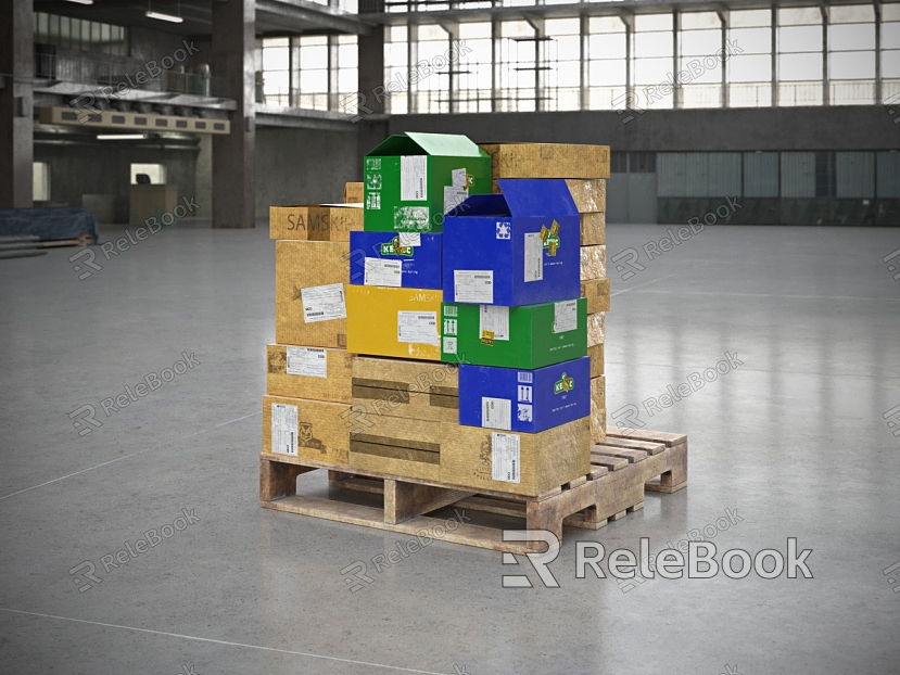 Warehouse equipment cargo shelf carton packaging and transportation model