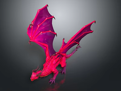 Highly Detailed Red Dragon Sculpture with Textured Wings and Dynamic Pose 3d model