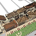 Traditional Commercial Street With Plaza Greenery Outdoor Seating And Pedestrian Walkways