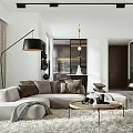 Modern Living and Dining Room Interior Design With Sofa Coffee Table And Pendant Light