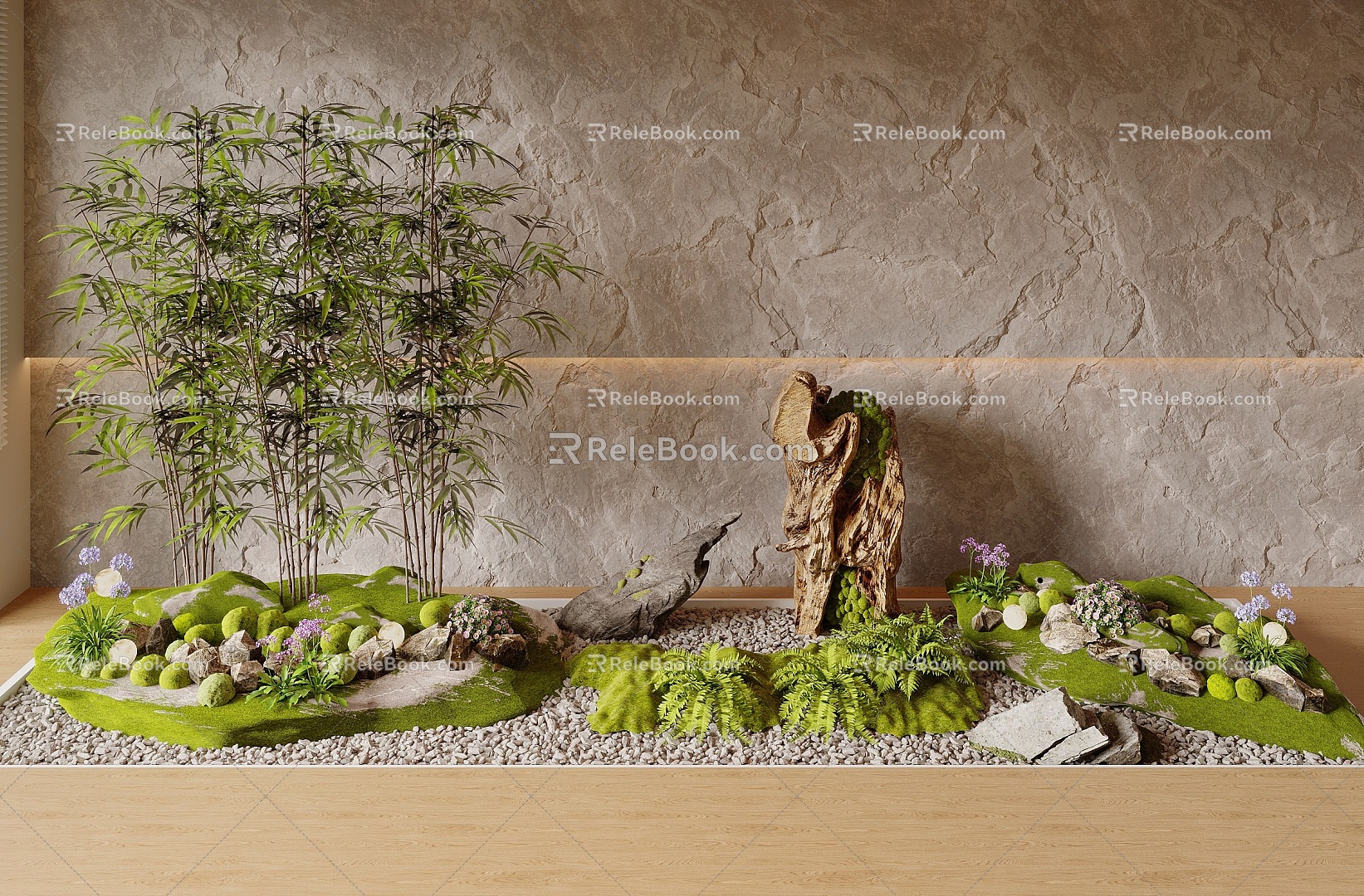 Moss moss landscape plant landscape green plant pile bamboo moss stone landscape sketch 3d model