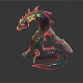 3D Mythical Dragon Sculpture With Teal Green Shiny Body Spiked Back And Detailed Wings