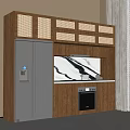 Contemporary Kitchen With Wooden Cabinets Stainless Steel Fridge And Marble Backsplash