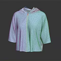 Light Blue Hooded Short Sleeve Zipper Casual Sweatshirt With Loose Fit Design