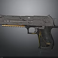 Modern Futuristic Pistol With Metallic Silver Finish Black Grip Yellow Accents And Detailed Design Elements
