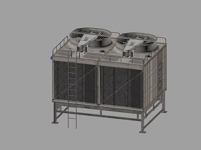 Industrial Equipment Cooling Tower Featuring Dual Fans Metal Structure Ladder And Heat Dissipation Fins 3d model