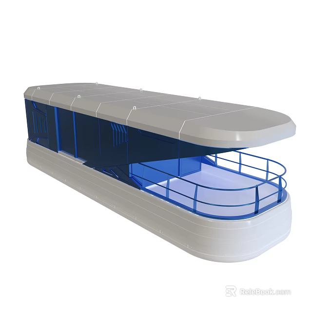 White Hull Boat With Blue Windows Upper Deck And Transparent Canopy 3d model 