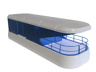 White Hull Boat With Blue Windows Upper Deck And Transparent Canopy 3d model