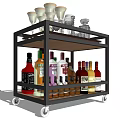 Stylish Rolling Bar Cart With Multiple Shelves Glassware And Assorted Alcohol Bottles
