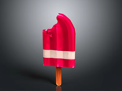 Bitten Red Popsicle With White Stripes On Wooden Stick Against Gradient Background 3d model