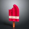 Bitten Red Popsicle With White Stripes On Wooden Stick Against Gradient Background