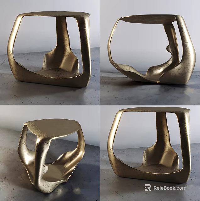 Golden Modern Coffee Table With Unique Sculptural Design And Sleek Surface Finish 3d model 