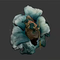 Mythical Sea Creature Warrior With Trident Standing On Turquoise Wave Rock In Ornate Armor