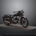Old Vintage Motorcycle Displayed on Gray Platform with Headlight and Seat