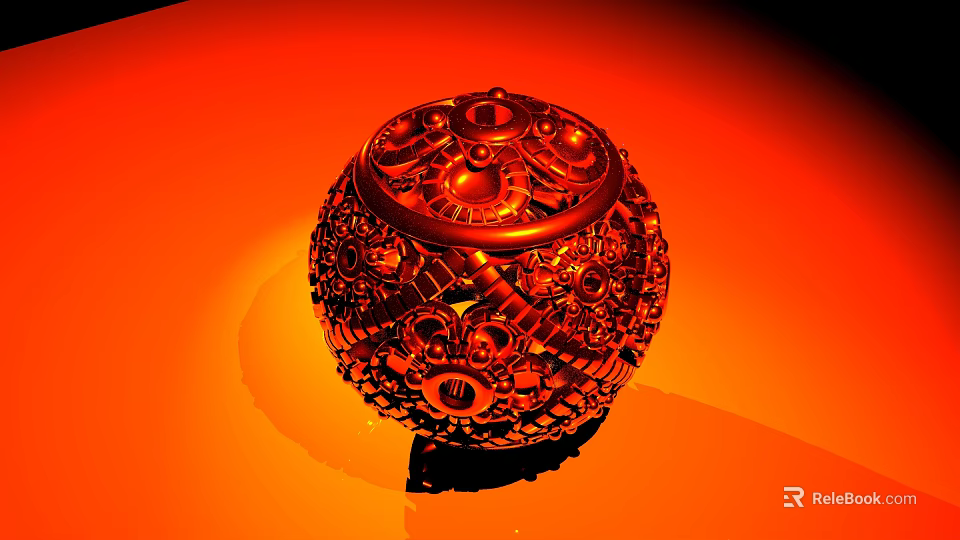Exquisite Spherical Jewelry Piece With Intricate Carvings And Red Toned Luster 3d model 
