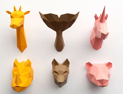 Geometric Animal Wall Decorations With Various Animal Shapes And Colorful Designs 3d model