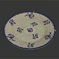 Sculpture Carving On White Plate With Blue Floral Patterns And Decorative Edge
