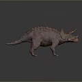 Reddish Brown Triceratops 3D Model with Spiked Back and Orange Horns on Dark Background