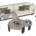 White Sofa With Decorative Pillows And Throw Blanket Plus Hexagonal Wooden Coffee Table Set 3d model