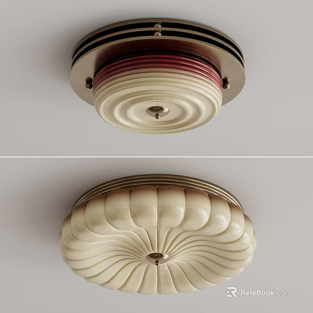 Elegant Cream Ceiling Light With Multi Layer Design Curved Texture And Metallic Accent 3d model