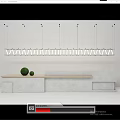 Modern Style Reception Desk With Wooden Countertop White Pendant Lights And Green Spherical Decorations