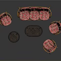 Rattan Sofa And Coffee Table Set With Floral Cushions And Matching Chairs For Living Room