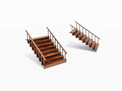Wooden Staircase Interior Design With Handrail And Two Different Step Styles 3d model