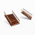 Wooden Staircase Interior Design With Handrail And Two Different Step Styles 3d model