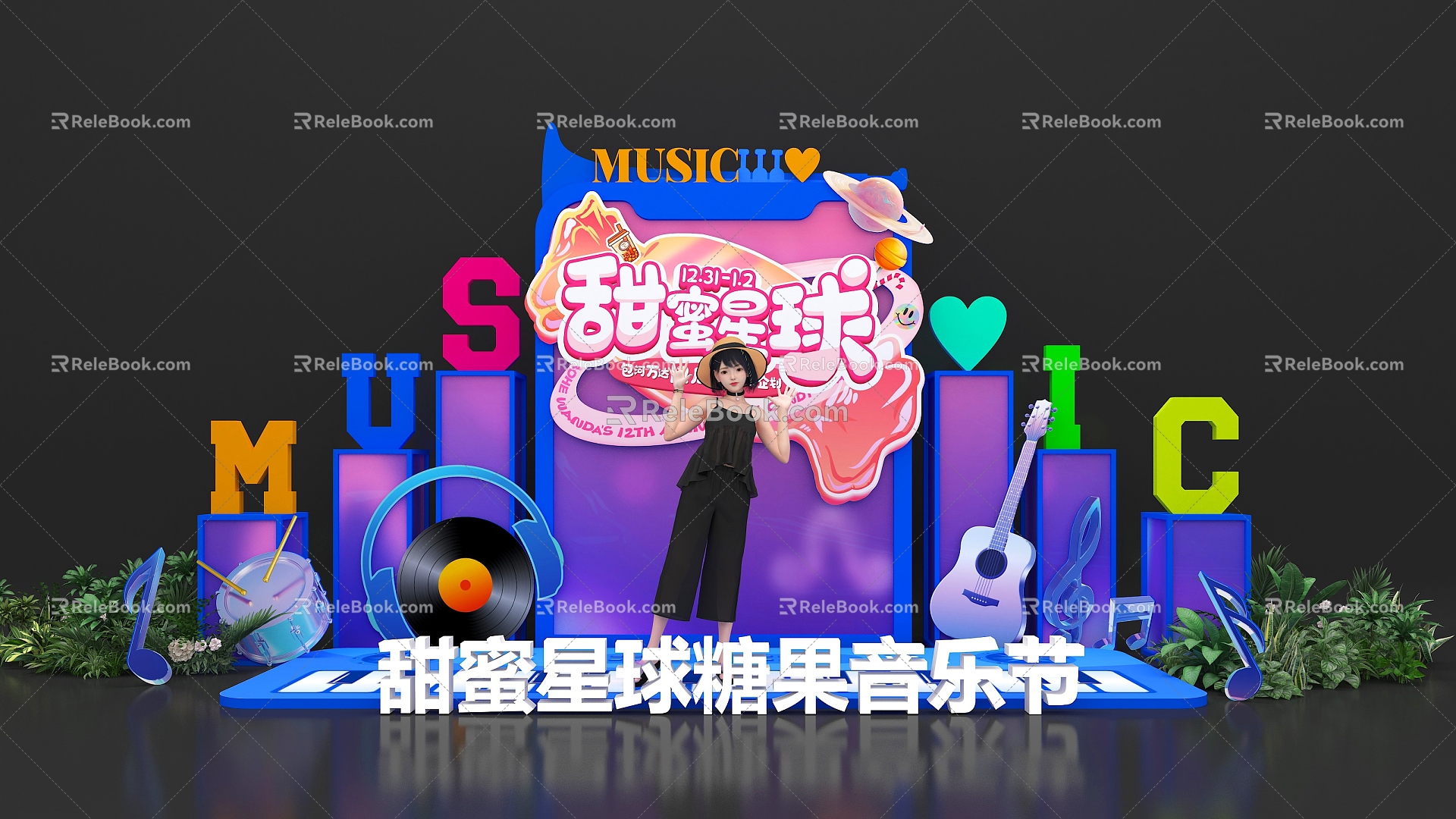 Music Symbols Candy Lollipop Music Festival Meichen Photo Pit-in Interactive Stage Blue Red 3d model