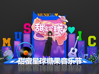 Music Symbols Candy Lollipop Music Festival Meichen Photo Pit-in Interactive Stage Blue Red 3d model