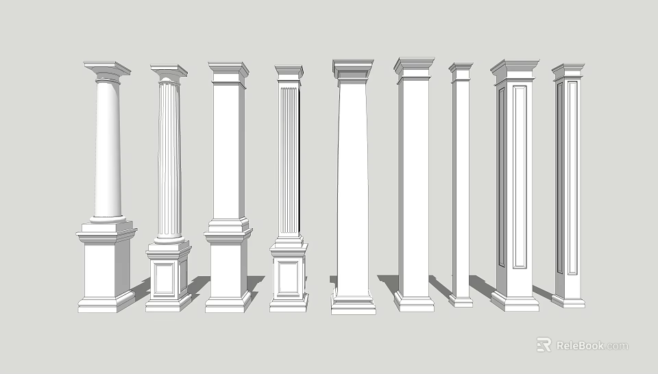 Classic White Roman Columns In Various Styles For Architectural Design 3d model 