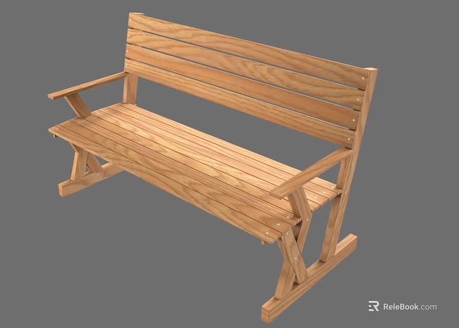 Wooden Leisure Chair With Slatted Backrest Seat Armrests And Simple Design Structure 3d model 