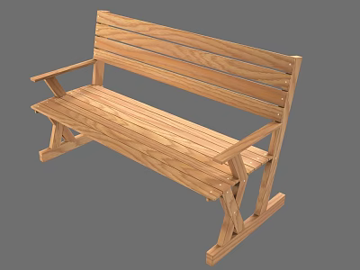 Wooden Leisure Chair With Slatted Backrest Seat Armrests And Simple Design Structure 3d model