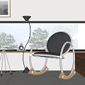 Minimalist Leisure Chair By Window With Floor Lamp Small Round Table And Pine Tree Scenery