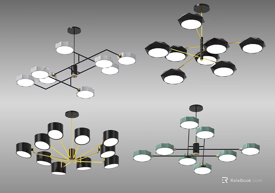 Modern Chandeliers With Multiple Lights Black And White Geometric Design For Interior Lighting 3d model 