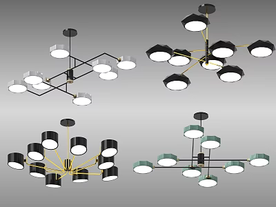 Modern Chandeliers With Multiple Lights Black And White Geometric Design For Interior Lighting 3d model