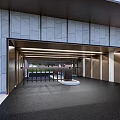 Modern Parking Garage Entryway With Stone Walls And Ambient Lighting