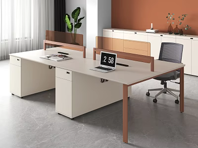 Modern Office Desk With Partition Laptop Office Chair And Plant In Workspace 3d model