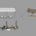 Outdoor Table Setup With White And Brown Canopies And Chairs In Garden Patio Area