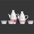 Cute Rabbit Shaped Ceramic Tea Set With White Pink Teapot And Cups For Daily Use
