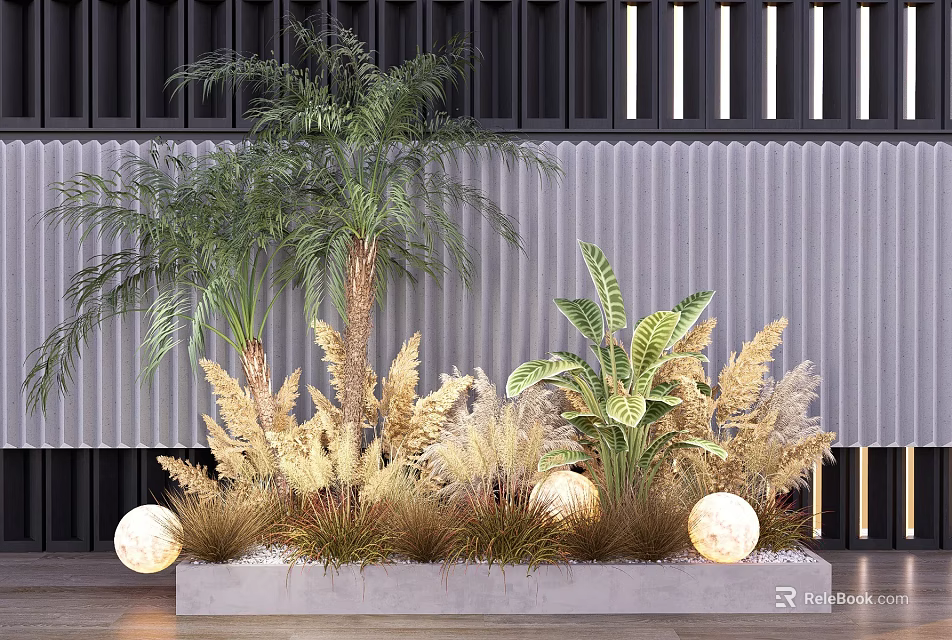 Stylish Shrubs in Modern Landscape Design With Ornamental Plants and Decorative Lights 3d model 