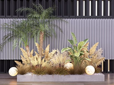 Stylish Shrubs in Modern Landscape Design With Ornamental Plants and Decorative Lights 3d model