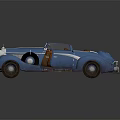 Classic Blue Vintage Convertible Car With Open Top Brown Leather Interior And Chrome Details