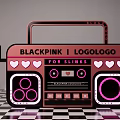 Blackpink LogoLogo Portable Radio For Slimms With Pink Black Heart Patterns On Checkerboard Floor