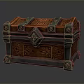 Wooden Storage Chest With Carved Patterns And Metal Accents For Household Use