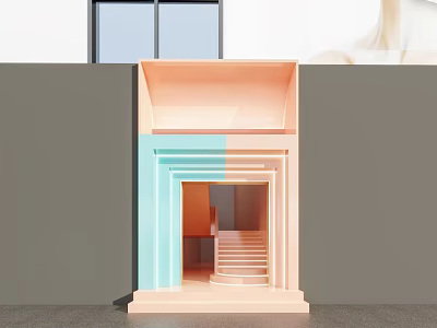Modern Minimalist Storefront Design With Pink Blue Frames Layered Structure And Gray Window 3d model