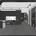 Modern Open Concept Kitchen Interior With Gray Cabinets Island Dining Table And Lighting 3d model
