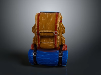 Stylish Brown And Blue Backpack With Layered Design And Adjustable Straps 3d model