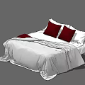Double Bed With White Sheets Red Pillows And Soft Comforter In Minimalist Design