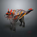 Fierce Wolf Shaped Creature With Red And Orange Flame Accents Spiked Back And Flame Tail